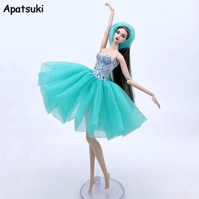 Roupas de boneca de renda azul da moda para roupas de boneca Barbie, vestidos curtos de tutu, vestido de festa, acessórios de boneca 1/6, brinquedo infantil