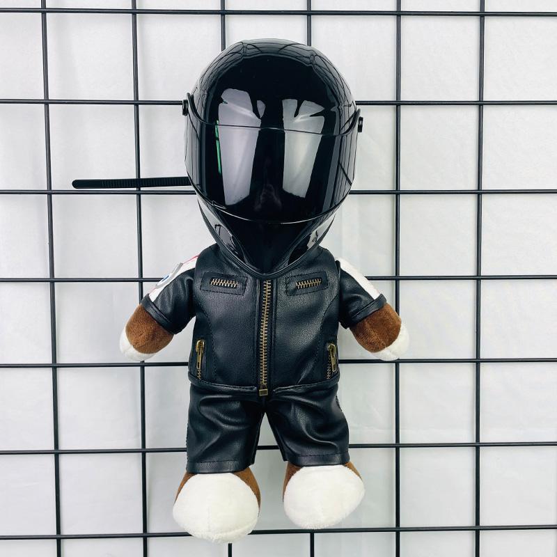 Motorcycle Doll Bear Helmet Model Motorcycle Pendant Doll Plush Doll Doll