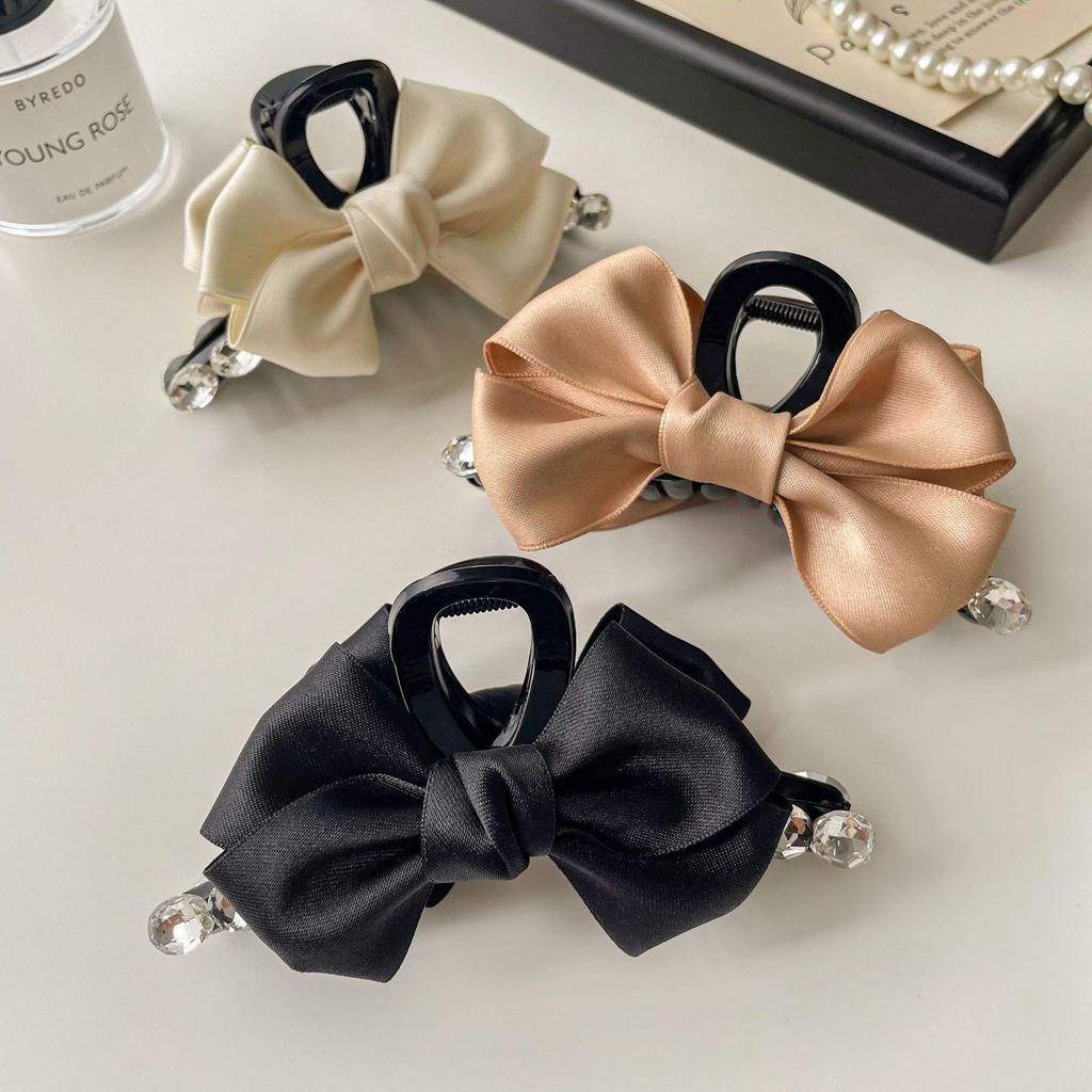 Diamond-Studded Ribbon Bow Hair Clip - Luxury Autumn Fashion