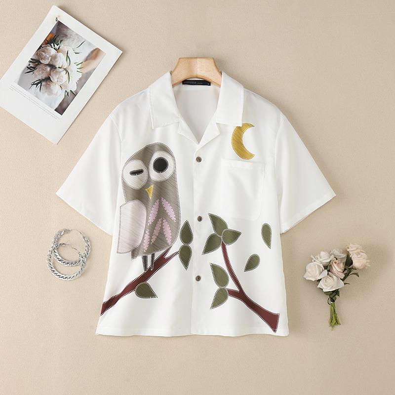 ZANZEA Women Casual Turn Down Collar Loose Short Sleeve Print Blouse