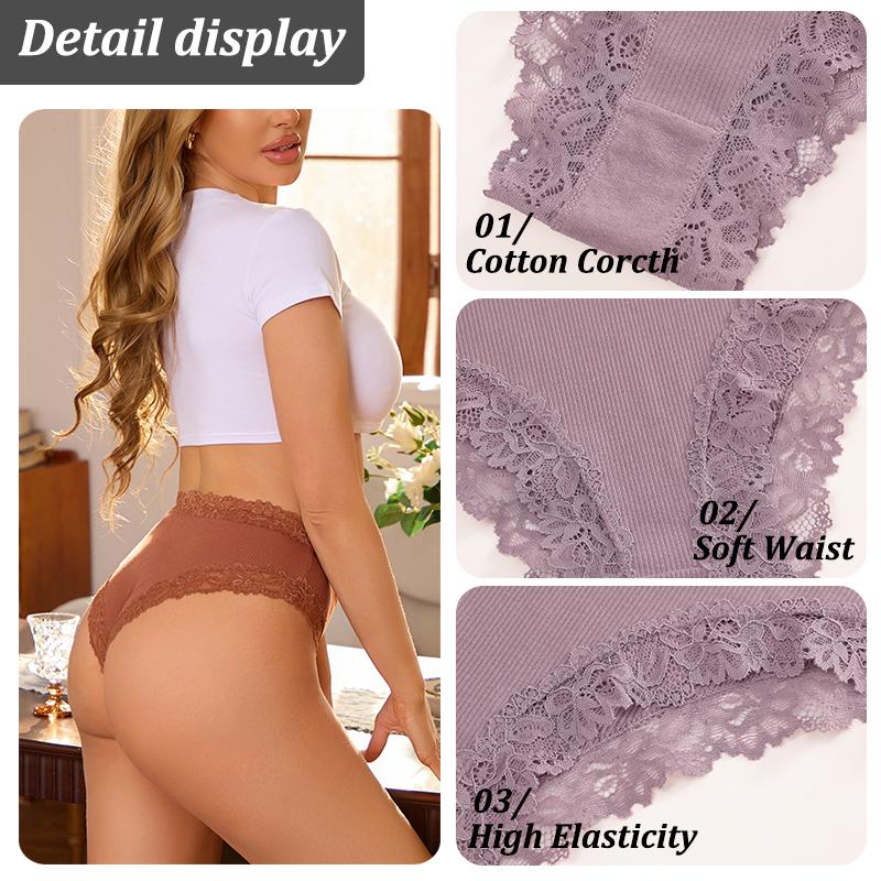 FINETOO 3Pcs Women Cotton Lace Panties Floral Intimate Briefs High Waist Brazilian Panties Female Soft Underpants Lingerie S-XXL