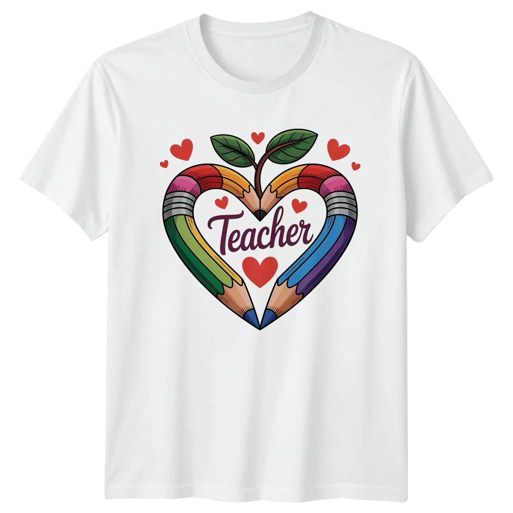 Teacher Rainbow Pencil Heart Design TShirt Educator Staff Teaching