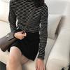 High-neck Bottoming Shirt Women Loose Wild Black and White Striped Long-sleeved T-shirt