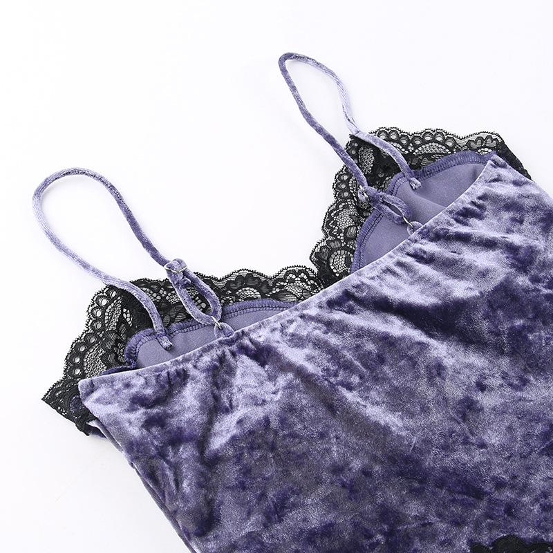 GMXIA Summer Sexy Spice Patchwork Top for Women Dark Wind Velvet Lace Lace Camisole
