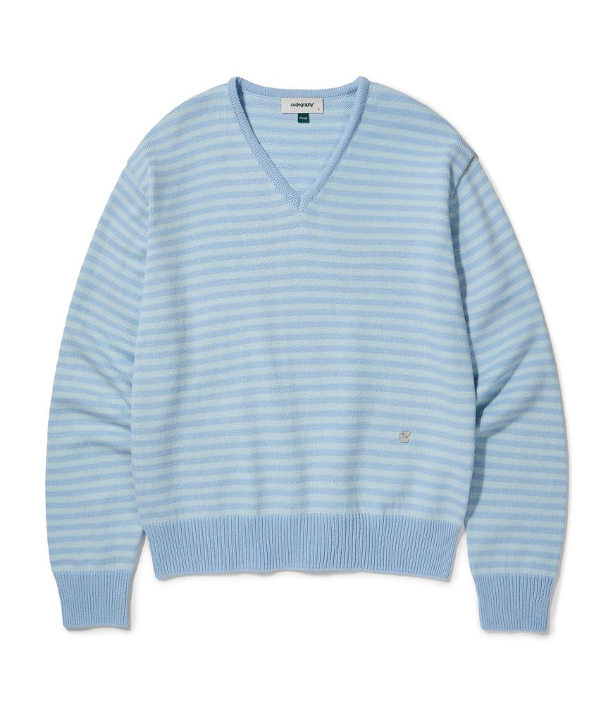 CGP (Women) V-Neck Striped Knit_Sky Blue