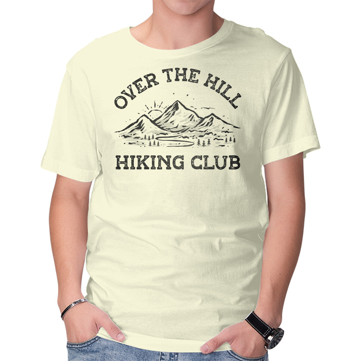 Unisex Crew Neck T-Shirt Over The Hill Hiking Club Graphic Short Sleeve Casual Tee L