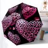 1pc Pink Leopard Heart Automatic Opening and Closing Folding Umbrella with 8 Iron Ribs - Portable, Foldable for Travel Yy251124111