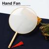Classical Wooden Handle Round Silk Classical Fan Tassel Handle Fan Gift Decoration(Round wooden handle white silk cloth )
