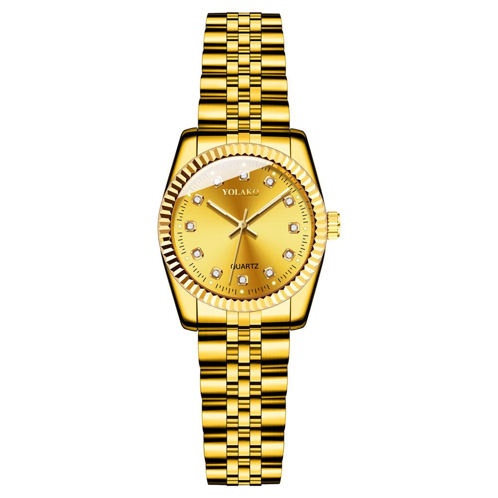 Orologi da Coppia Acciaio Inossidabile con Cinturino, Calendario, Viso con Strass Dorati: Moda Casuale Quarzo da Uomo e da Donna