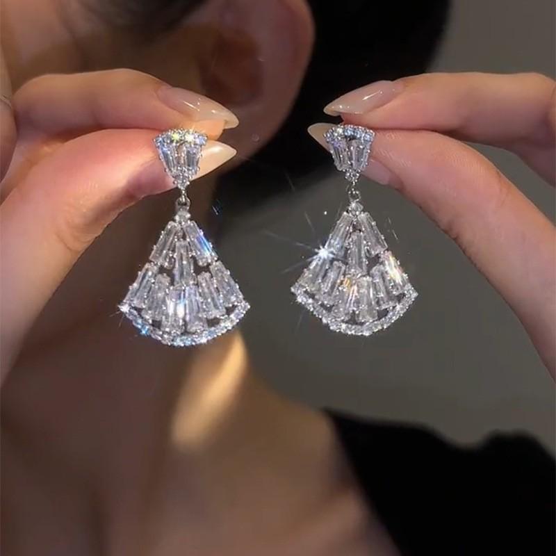 Diamond Inlaid Tassel Earrings - Silver Needle, High-End Court Style