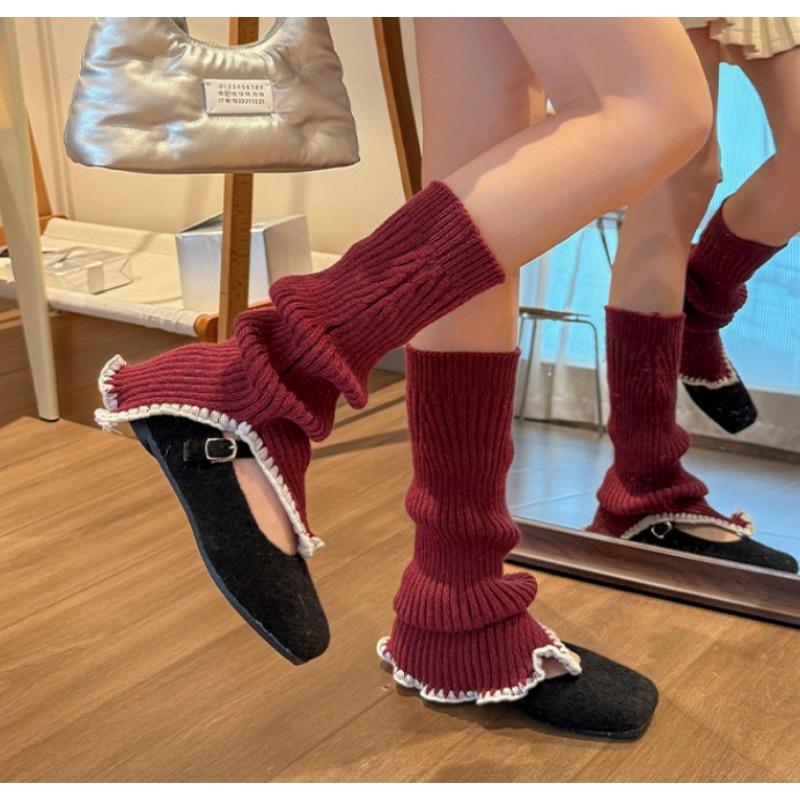 Wool Warm Open Knitted Leg Covers, Calf Pile Socks, Versatile Vertical Bar Sock Covers, Laid-back Style Versatile Socks