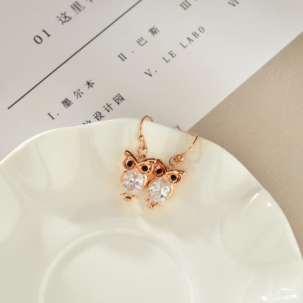 Elegant Rose Gold And Zirconia Owl Stud Earrings For Women Fashionable Animal Style