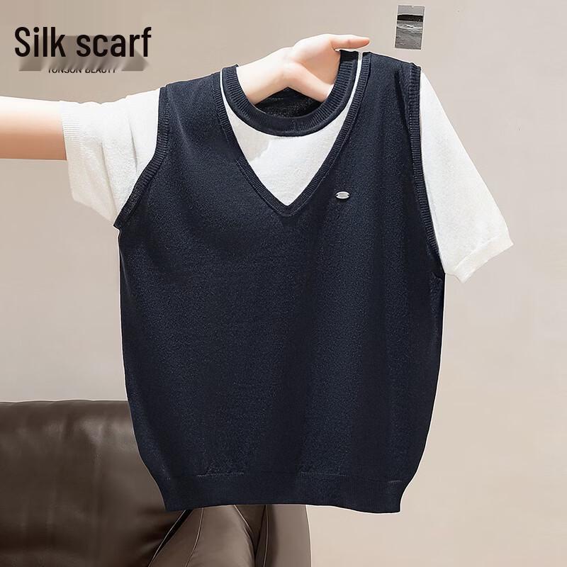 Women s Lyocell Linen Blend Short Sleeve Color Block Knit Top OS
