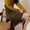 Spring Summer OL Retro Patchwork Woolen Skirt - Solid Brown, Hong Kong Style, Professional Japanese Design