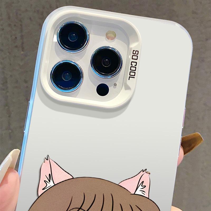 Cartoon Girl Phone Case for iPhone 13/14 Pro, 15 Pro Max, 16 Pro, and 17 Silver