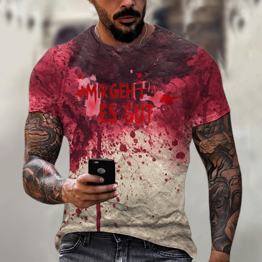 Halloween printed men's round-neck cotton-like short-sleeved top T-shirt
