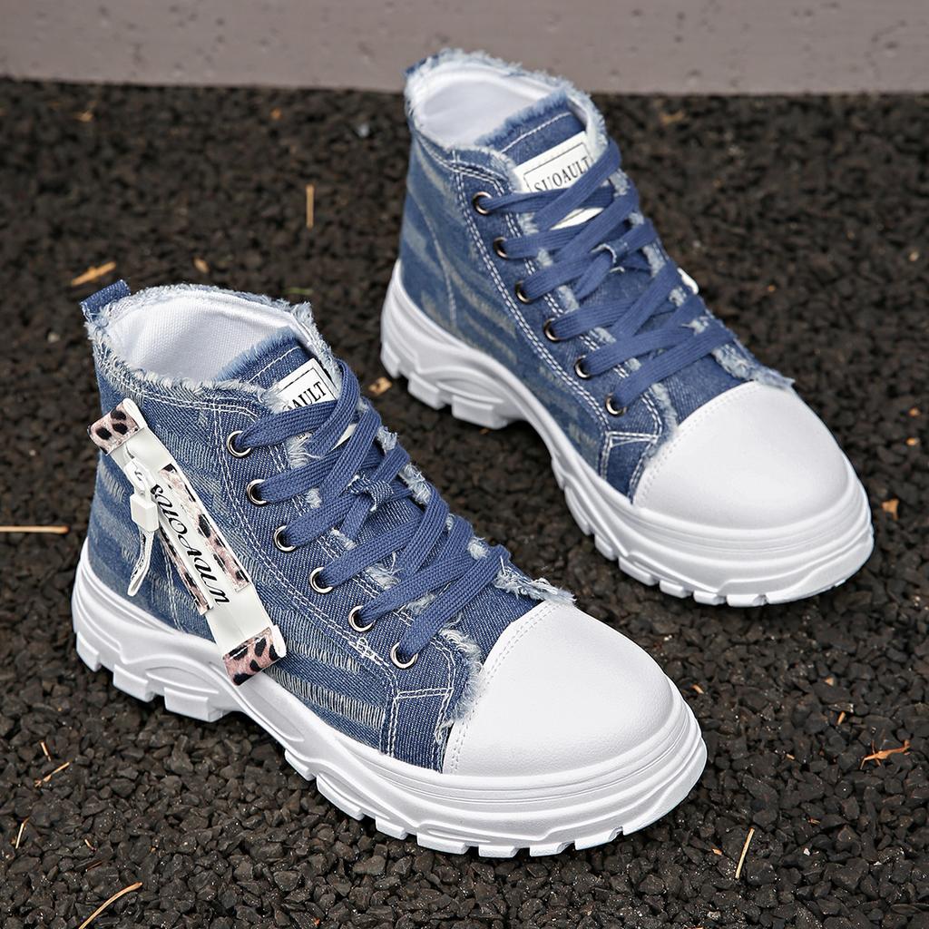 Fashion Women Sneakers New Canvas High-top Women Shoes 2025 Breathable Denim Sneakers Women Summer Thick Bottom Heightening Casual Shoes