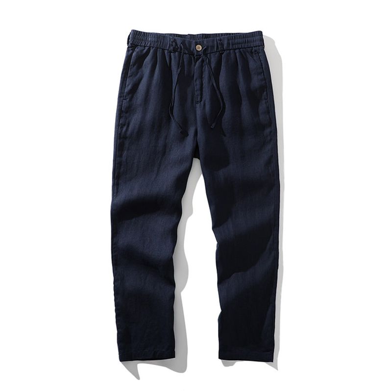 Old Qian Style Pure Linen Pants Men's Summer Thin Straight Trousers Foreign Trade Men's Cotton and Linen Casual Pants