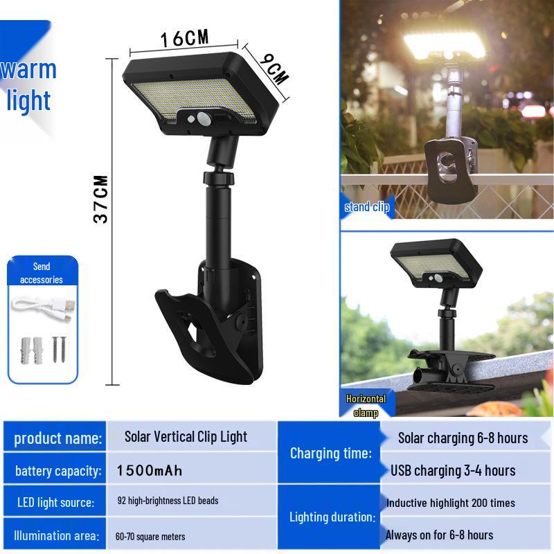 Solar-Powered Dual-User Clip-on Outdoor Wall Lamp with Remote Control