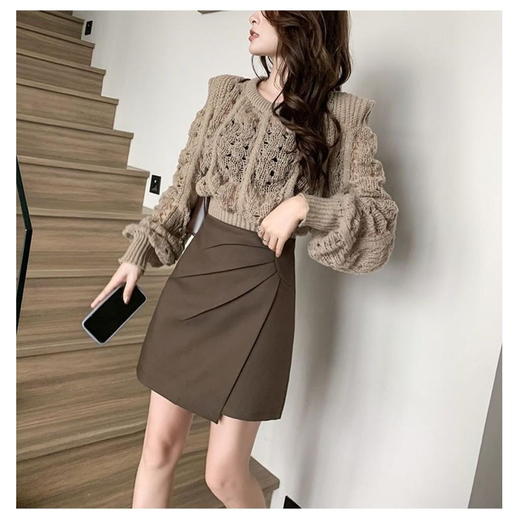 

Qooth Summer A line Mini Asymmetrical Skirt Bodycon Pencil Skirt Large Size Office Lady QT2629 XXXXL коричневый