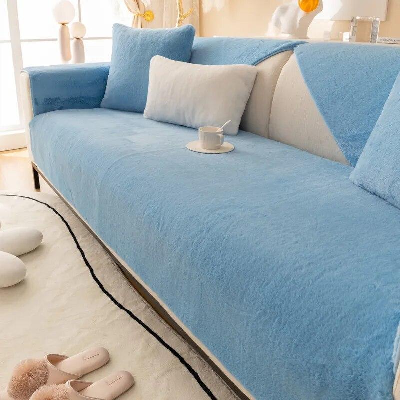 Rabbit Plush Sofa Cover Warm Winter Sofa Towel Covers Non-slip Universal L Shape Couch Mat Blanket Seat Cushion for Living Room