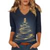 Women's Casual Fashionable Sexy Comfortable V-Neck Christmas Three-Quarter Sleeve Top
