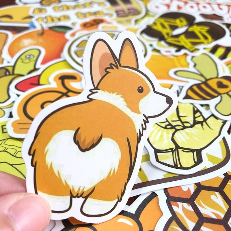 50pcs Cute Waterproof Yellow Orange Stickers For Water Bottle Trunk Journaling