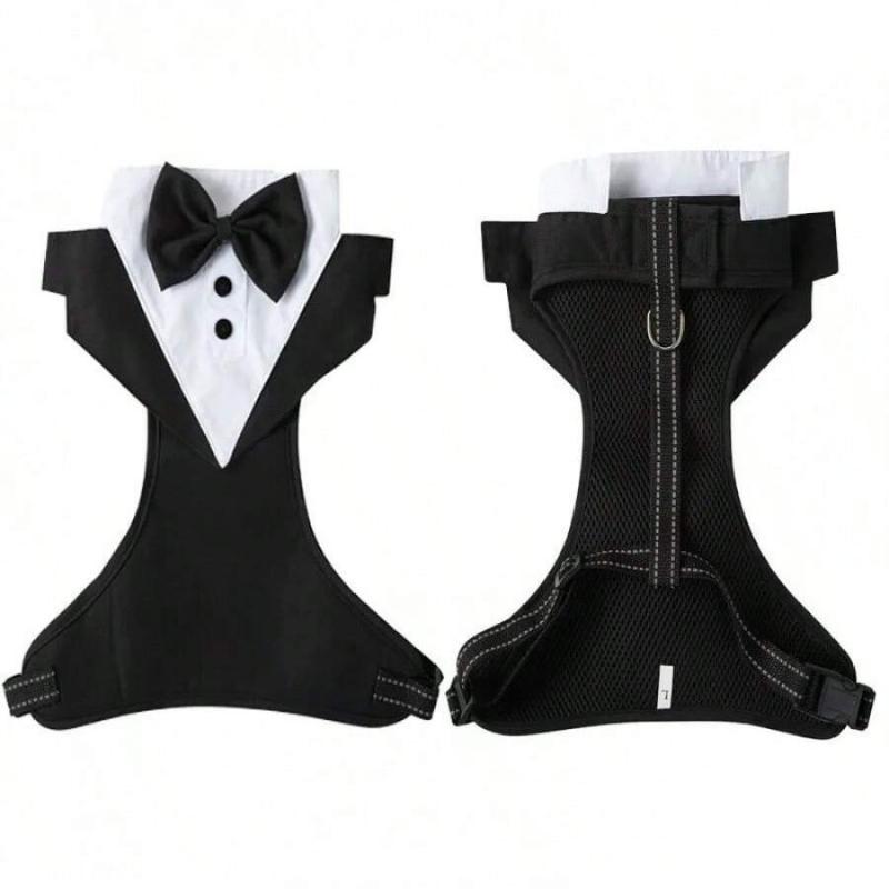 

Dog Tuxedo Harness Adjustable Dog Harness Leash Bow Tie Pet Vest Harness Engagement Birthday Valentines Party Pet Costume M