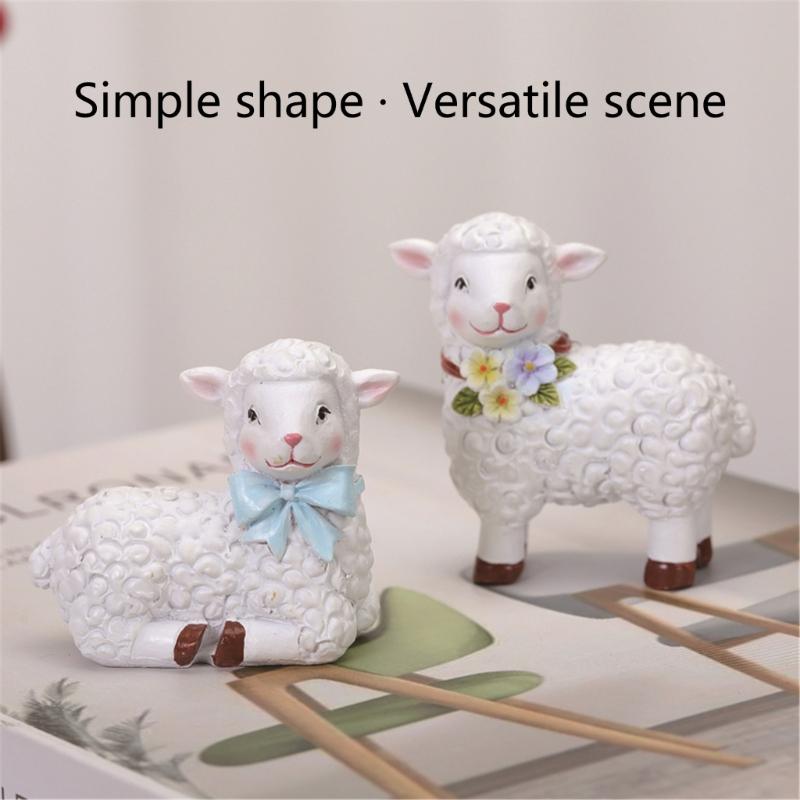 2Piece Resins Sheep Figurines Miniature Animal Ornaments for Enchanting Garden Landscape Decors and Home Desktop Display