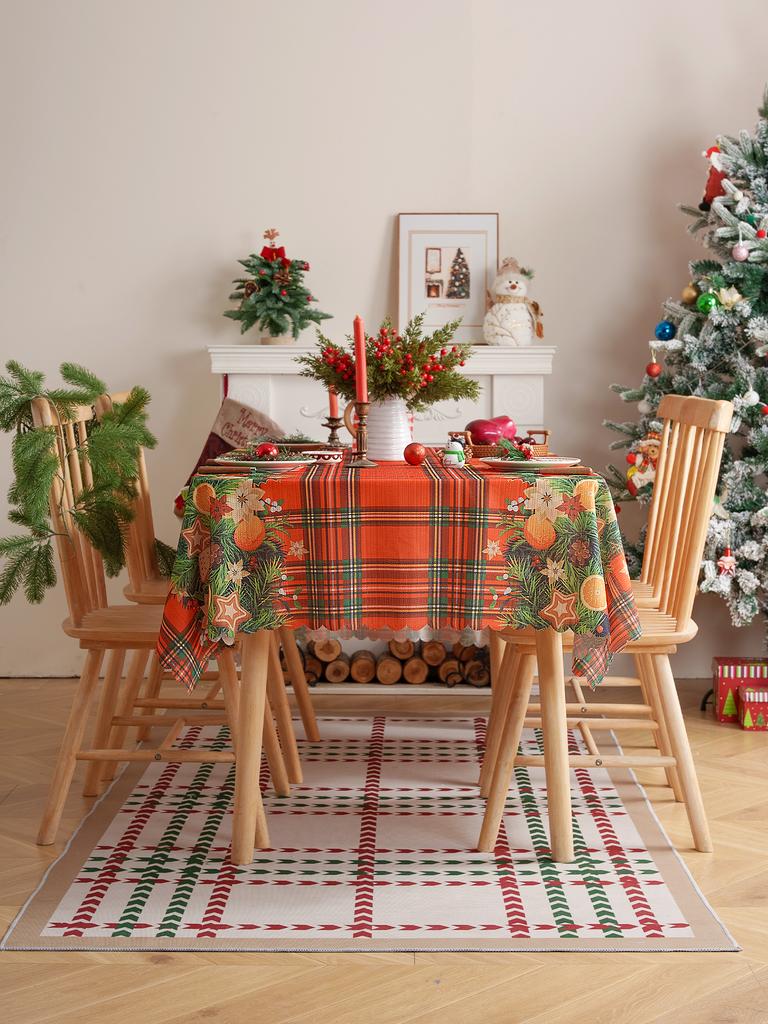 American Style Christmas Theme Tablecloth Holiday Decor Press Flower Tablecloth Finished Product Dining Table Cover