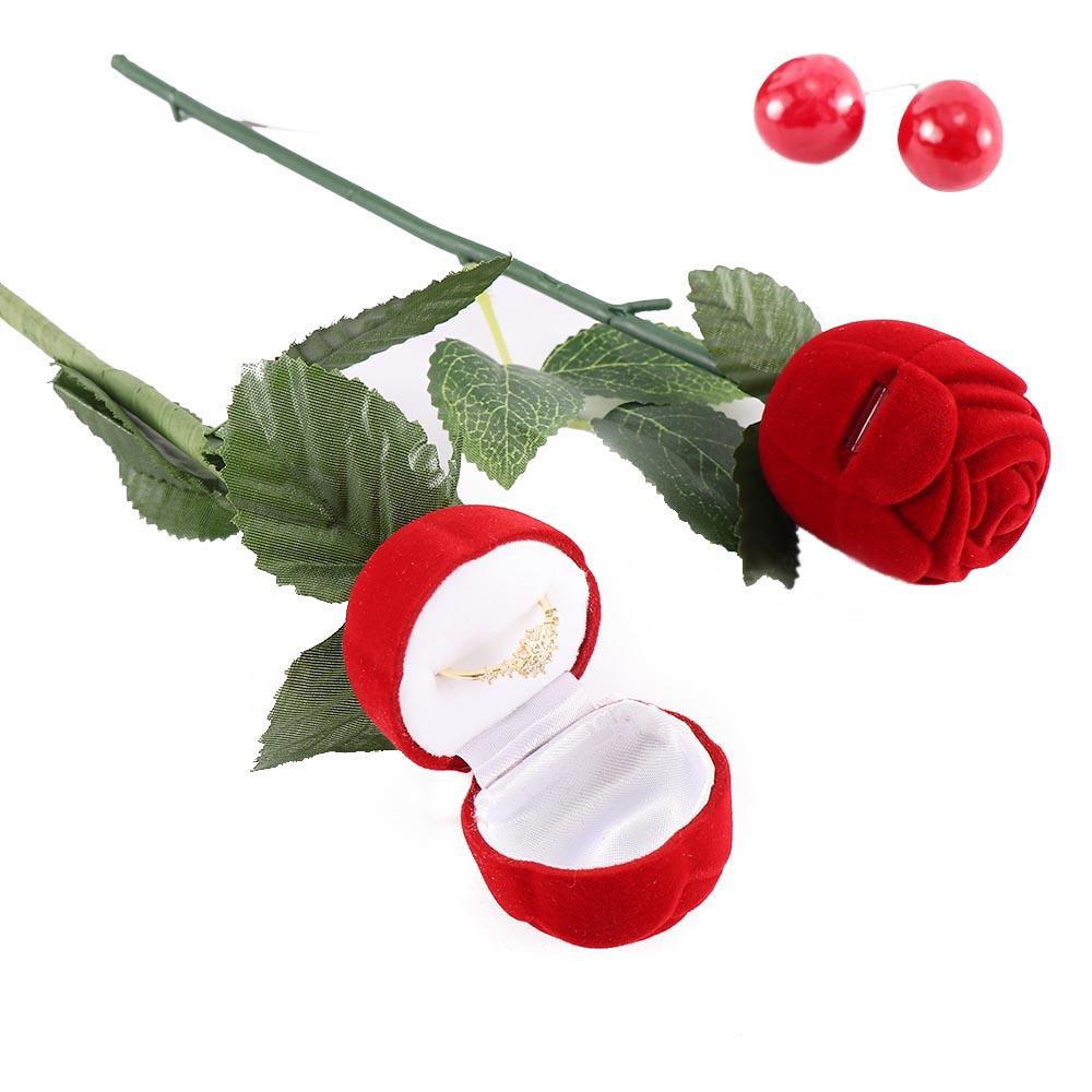 Unique Romantic Hot Flower Engagement Velvet Box Red Wedding Pendant Storage Gift Rose Ring Jewelry