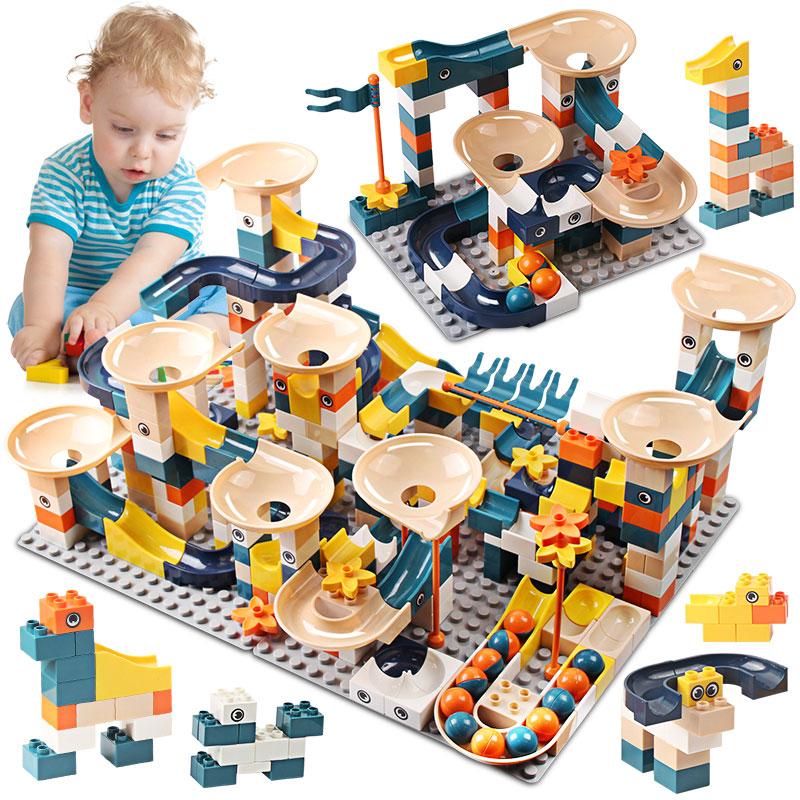 83-332PCS Mramorové závody Běh Cihly Velké Stavební Bloky Trychtýř Skluzavky Bloky DIY Cihly Hračky pro děti Dívky