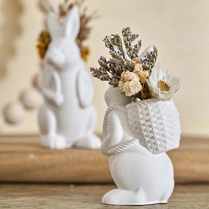 A Top Quality 3D Easter Bunny Silicone Mold DIY Cute Animal Basket Rabbit Vase Ornaments Casting Molds Home Plaster Concrete