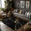 Marmerpatroon Vloerkleed, Zwart Gouden Geometrisch Tapijt voor Woonkamer, Pluche Antislip Bankmat met Luxe Accent Decor