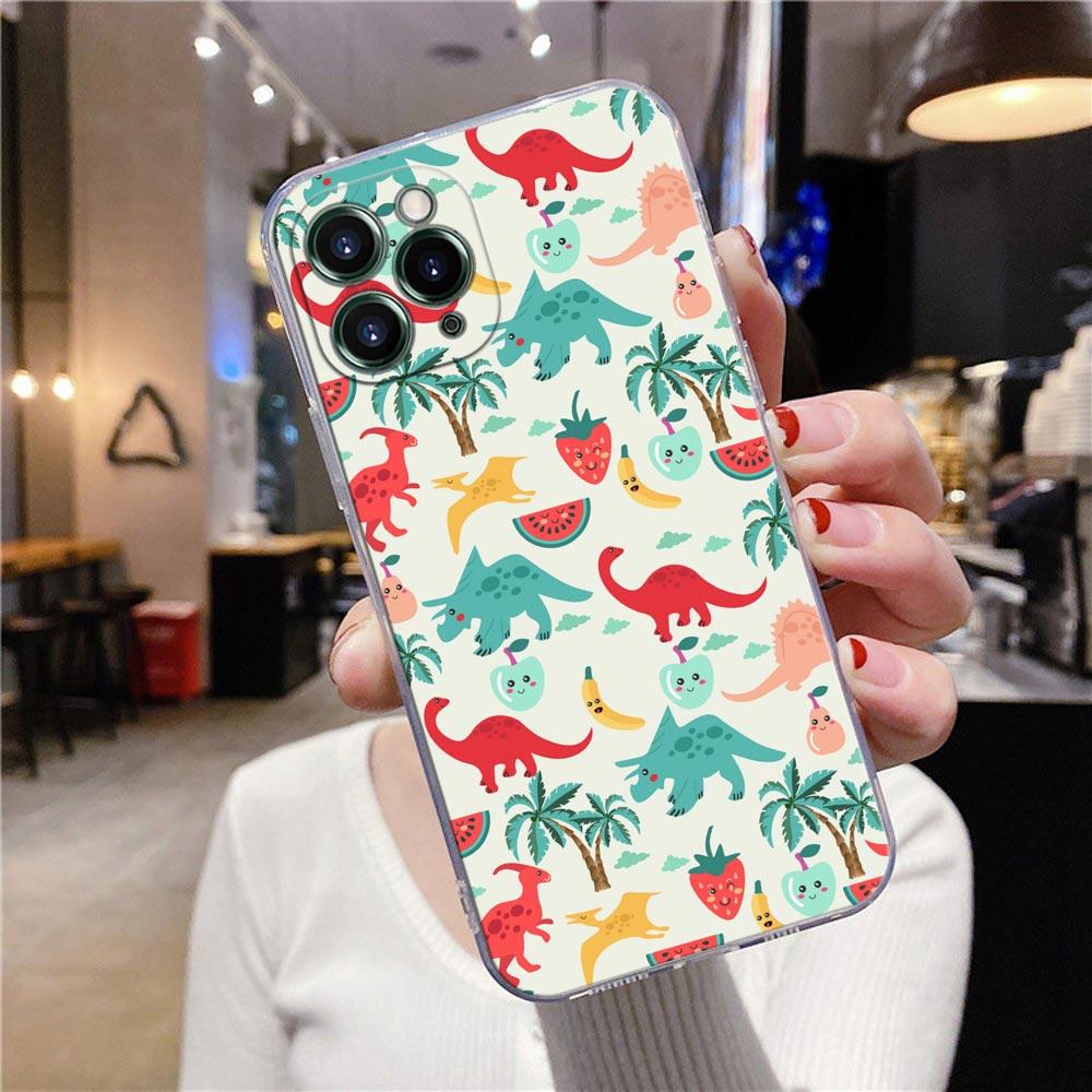

Прозрачный чехол для телефона Apple iPhone 12 11 13 Pro Max mini XS X XR 7 8 Plus SE 2020 Чехол с милым мультяшным динозавром iphone 6 or 6s