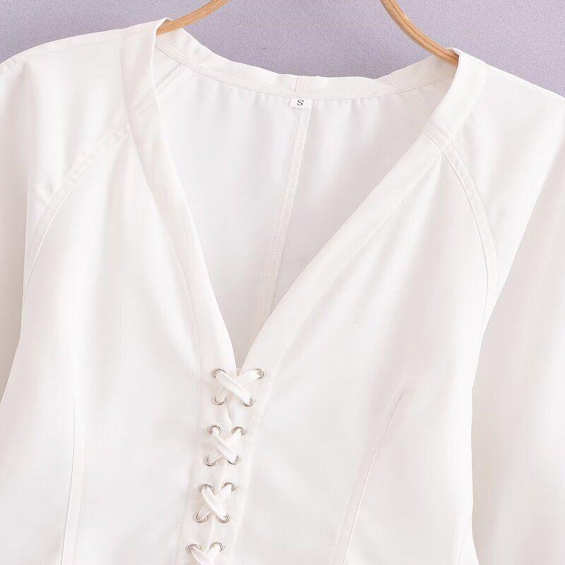 Fashion Style 2024 Summer New Arrival Women's Stylish Slimming Versatile Long Sleeves Rope Shirt Tops 2010798