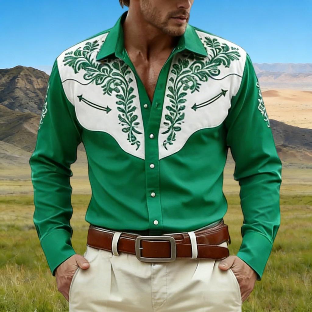Camisa de manga larga para hombre con botones y cuello estampado para uso casual