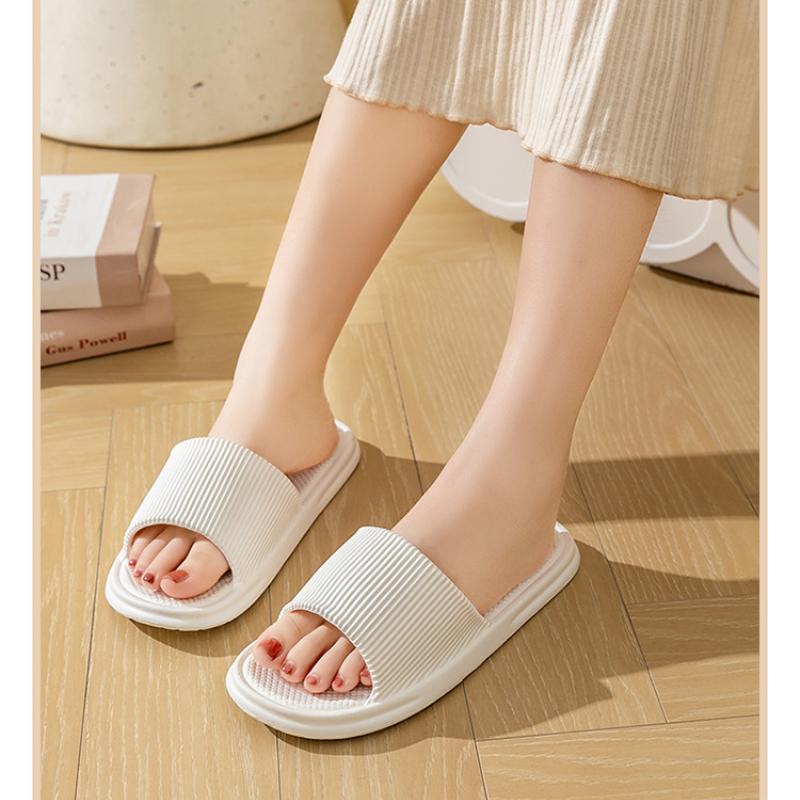 Unisex Simple Solid Color Striped Home Slippers Women Comfy EVA Flat Non Slip Bathroom Slippers Ultralight Travel Hotel Slippers