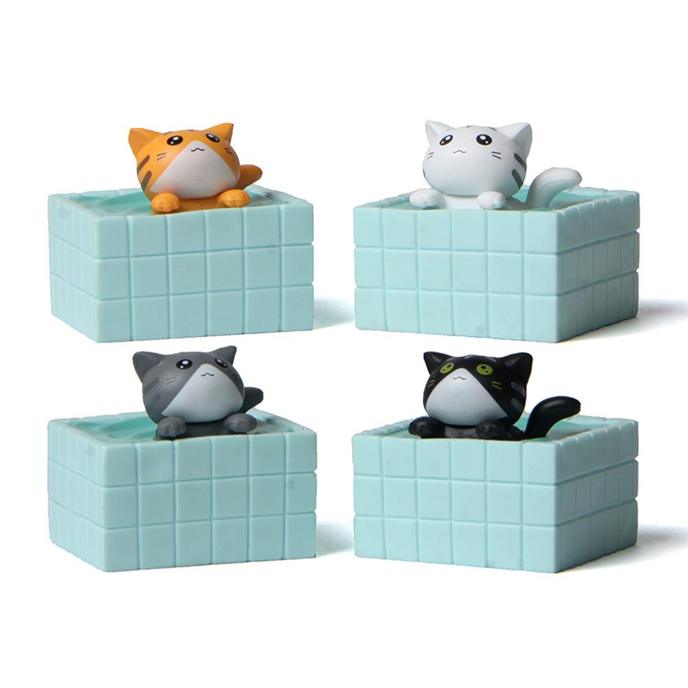 1-4 Pcs Mini Shower Cat Ornament Garden Kitten Statue Gift Kids Children Baby Room Decoration Toy Miniature Figurines Home Decor