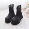 Women's Summer Breathable Boots Thin Hollow Lace Mesh Ankle Boots with Chunky Sole Boho Style