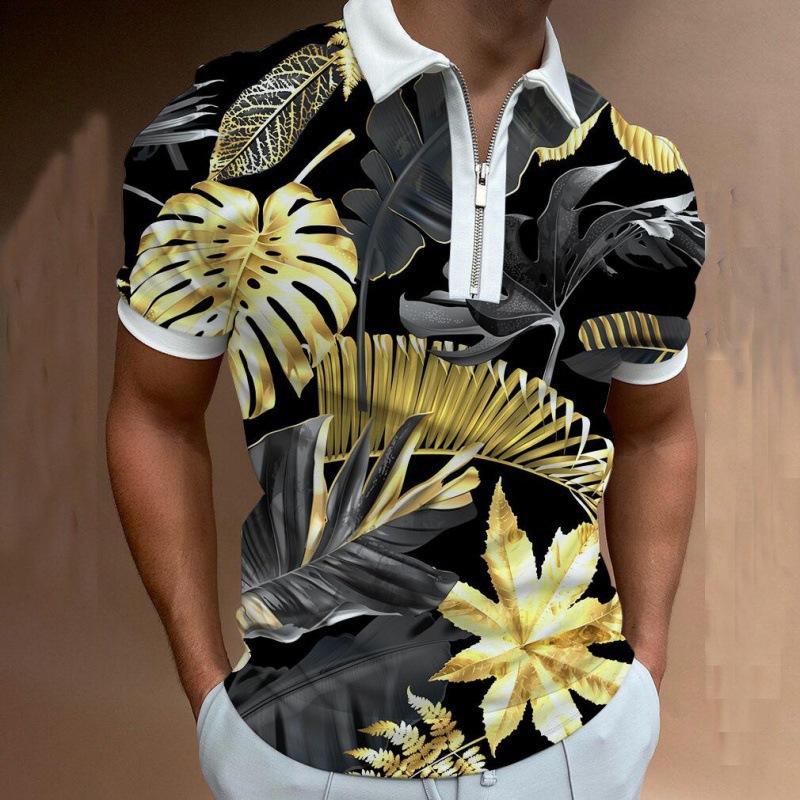 Men'S Zip-Up 3Dpolo Shirt, Printed Lapel, Short-Sleeved Pullover, Casual Wear