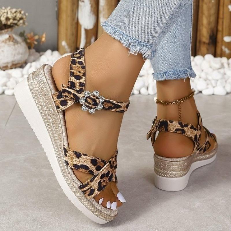 Women's Sandals Leopard Summer  High Quality Fashion Thick Soled Outdoor Casual Comfortable Lightweight Female Shoes