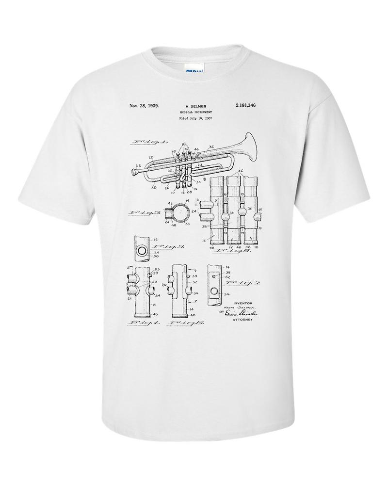 Trumpet Patent Musician Brass Classical Jazz Music Invention TShirt