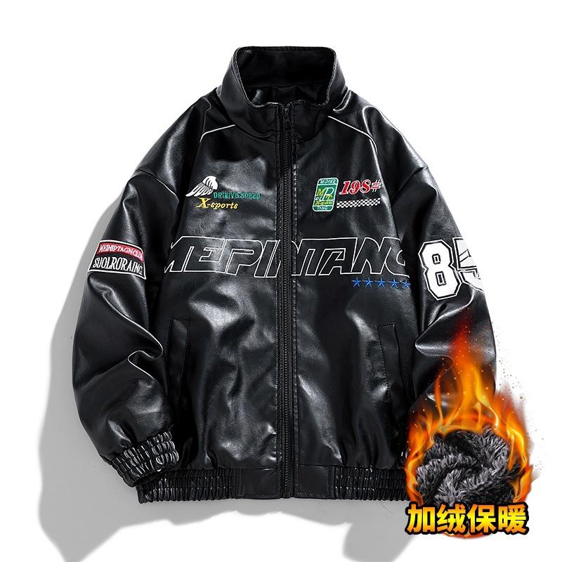 Fleece men's leather jacket popular leather jacket leather autumn and winter new men's leather jacket jacket motorcycle clothing pu