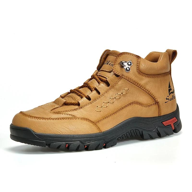 Handmade men boots autumn winter brown leather outdoor hiking sneakers plus size 39-48 male anti slip ankle boots Botas Hombre