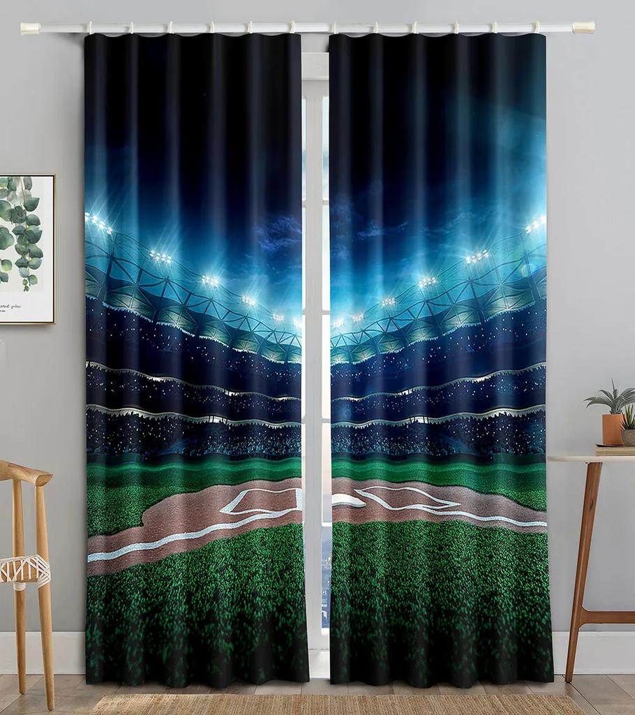 American Football Stadium Arena Night Spotlights Sky Bedroom Window Shade Curtains for Boys Men Teens Printed Living Room Drapes