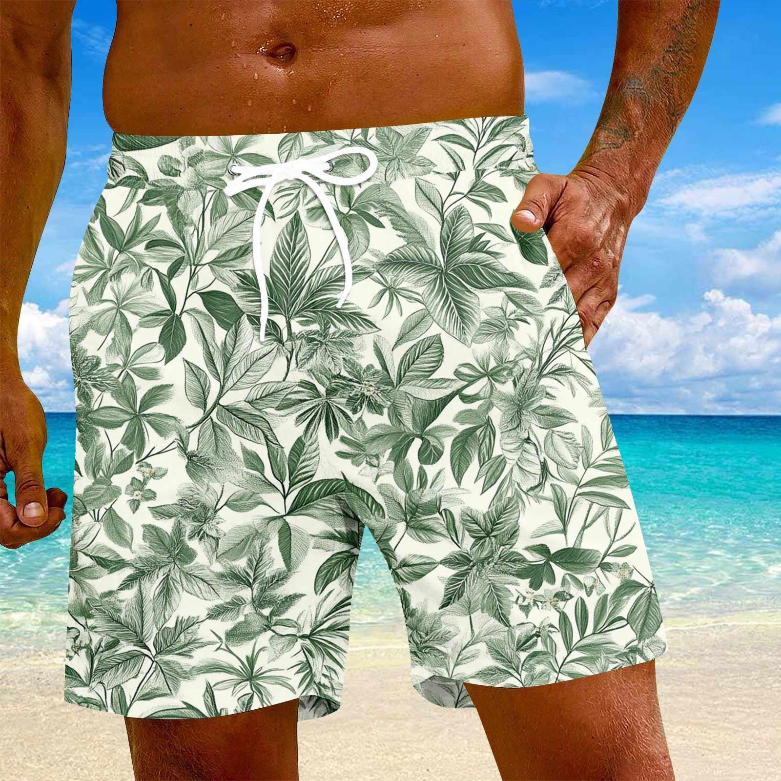 

Мужские модные гавайские принты с эластичной талией, повседневные штаны для йоги, пляжные шорты L армия зеленый