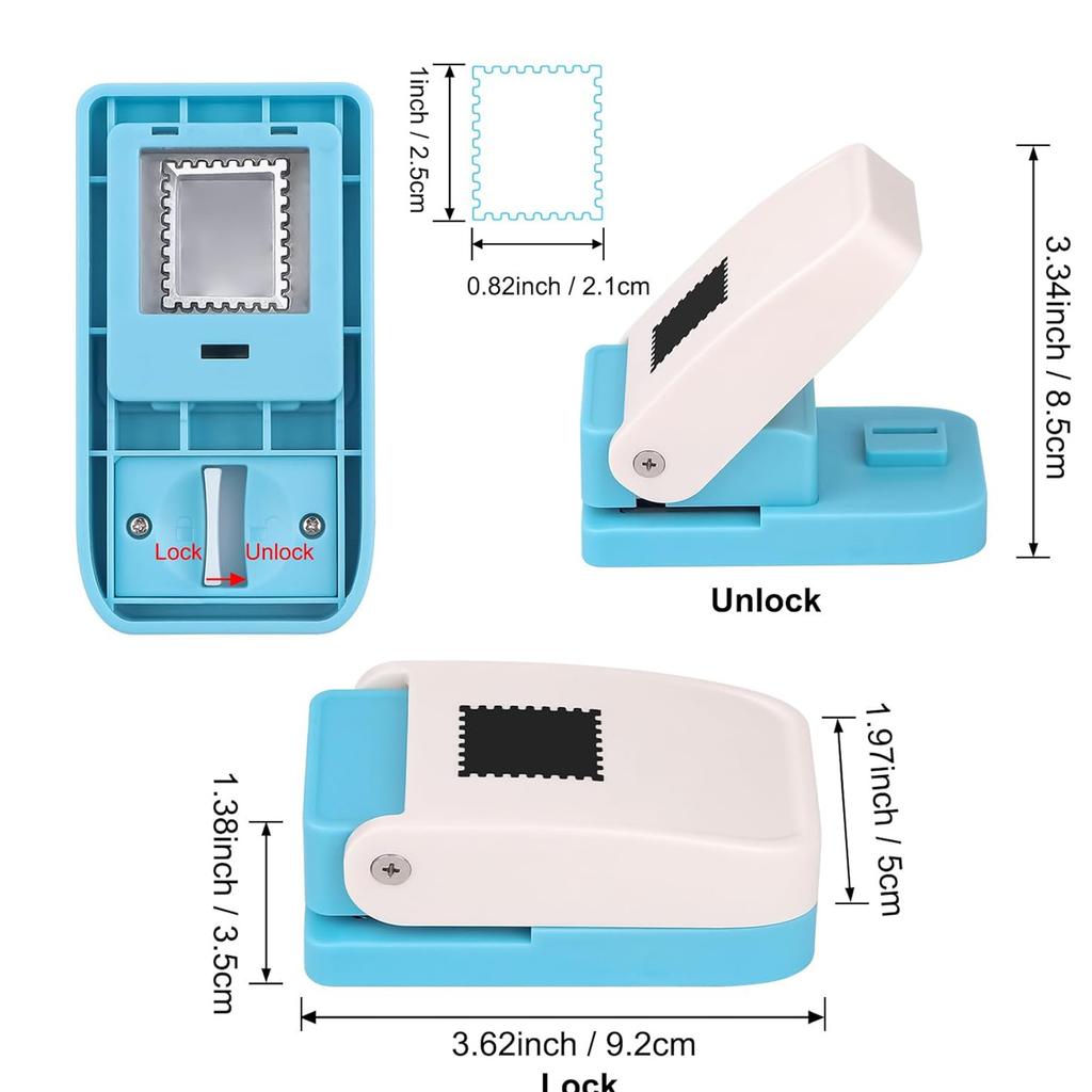 1x0.8 Inch Rectangle Lever Action Stamp Punch Square Hole Postage Craft Puncher for Scrapbooking Cards and DIY Paper Crafts