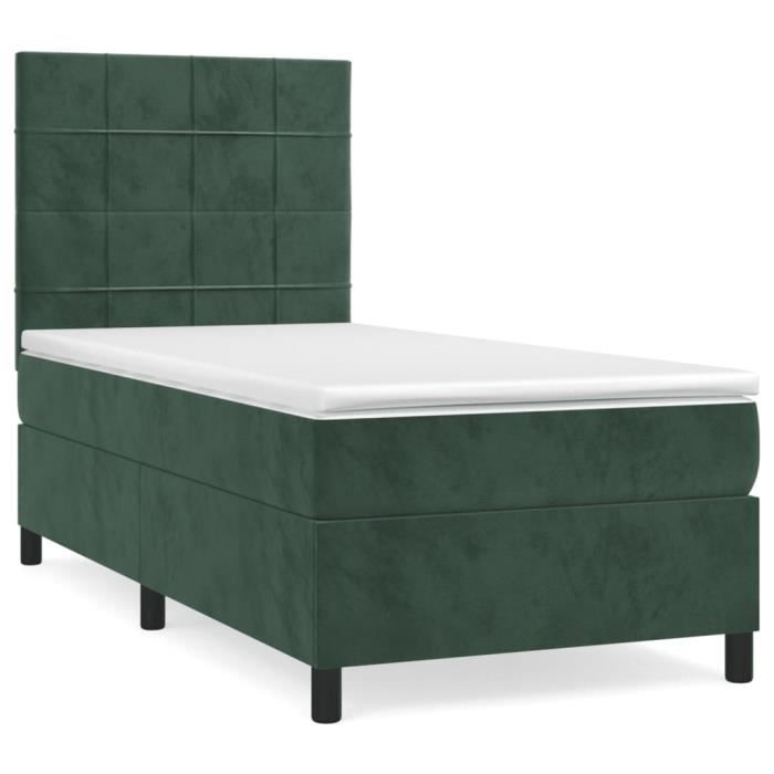 3143010 vidaXL Lit à sommier tapissier avec matelas Vert foncé 100x200 cm