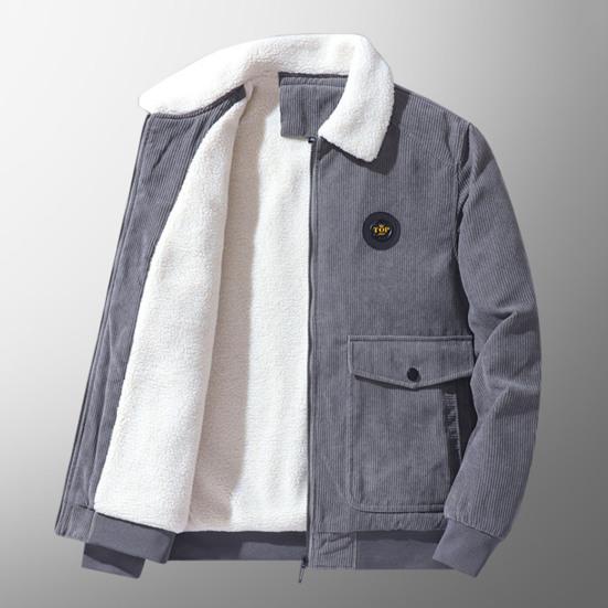 Men Autumn Winter Solid Color Jacket Lapel Long Sleeve Flap Pockets Zipper